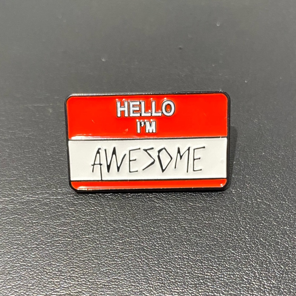 3/$35 | Feel Awesome & Look Cute | Red White Hello I'm Awesome Pin Shirt